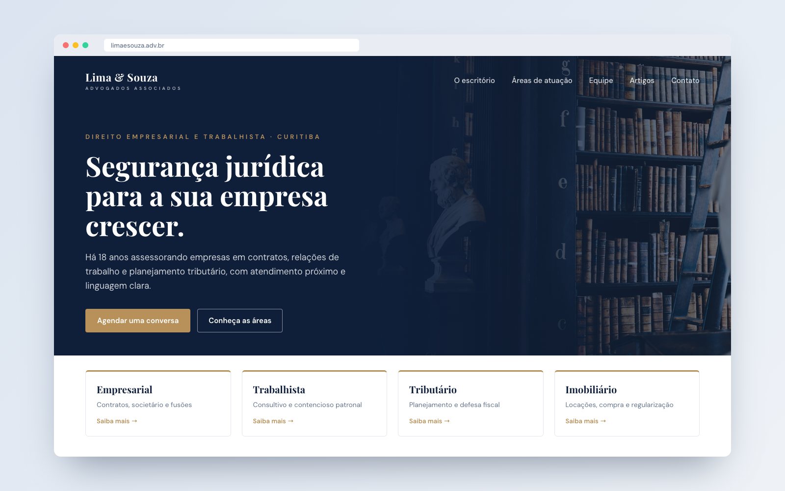 Página inicial do site do Lima & Souza no computador